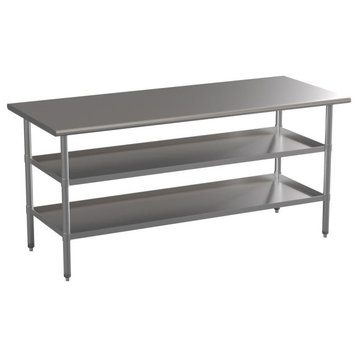 Stainless Steel 18 Gauge Work Table with 2 Undershelves - 72W x 30D x 34...