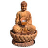 Sitting Lotus Buddha Fountain - Deep Rust