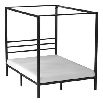 Modern Canopy Bed, Strong Metal Slats and Under Bed Storage Space, Black-Full