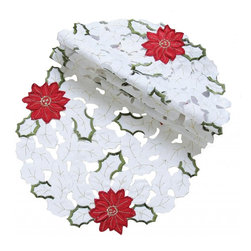 Xia Home Fashions - Holiday Poinsettia Embroidered Cutwork Doily, 12x12, Set of 4 - Placemats