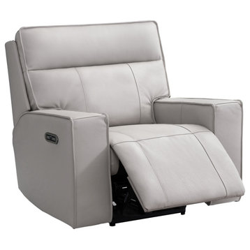 Logan Leather Power Recliner With Power Headrest, Light Gray