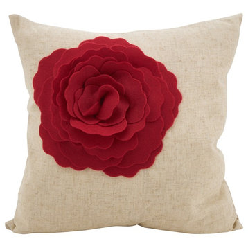 Rose Flower Statement Decorative Throw Pillow, Red, 18"x18"
