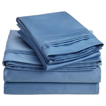 Solid Egyptian Cotton Queen Deep Pocket Sheet Set, Medium Blue