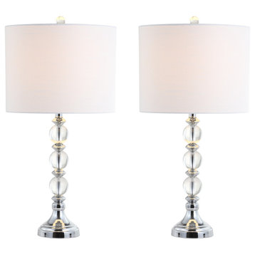 Paul Crystal and Metal LED Table Lamp, Clear and Chrome, Set of 2, 26"