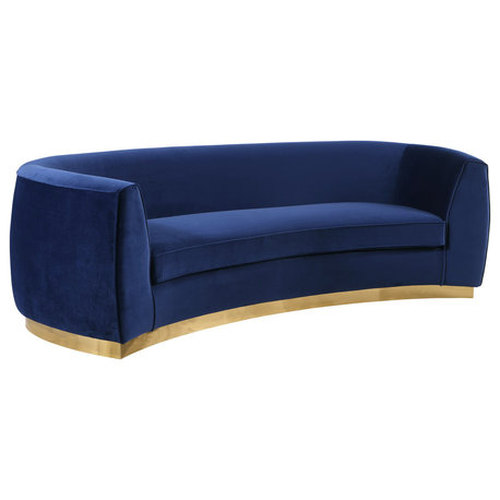 Julian Velvet Upholstered Sofa, Navy, Gold Base