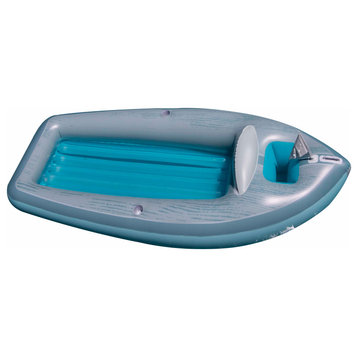 105" Inflatable Gray and Blue Classic Boat Cruiser With Cooler Pool Float