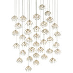 Currey & Company - Crystal Bud 36-Light Multi-Drop Pendant - The Crystal Bud 36-Light Multi-Drop Pendant dangles flowers made of delicate faceted crystals from its canopy to make the shades effervescent and graceful. The silver pendant is luminous in its mix of painted silver and contemporary silver leaf finishes. This fixture is among Currey & Company's introduction of cluster lights, which includes 1-light up to 36-light configurations. We also have a number of chandeliers and orbs, and a wall sconce in this family of fixtures.