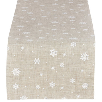 Holiday White Snowflake Design Natural Table Runner, 16"x70" Rectangular