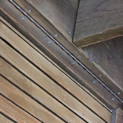 Sam Reused Scaffolding Media Unit with Slatted Wood & Perforated Steel Doors - Storage Cabinets
