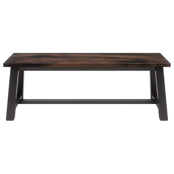 Industrial Dining Bench, Sturdy Metal Base With Rectangular Wood Seat, Espresso