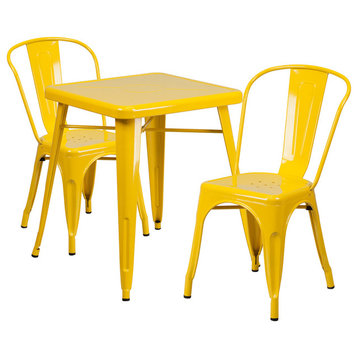 Flash Furniture Yellow Metal Indoor-Outdoor Table Set With 2 Stack Chairs