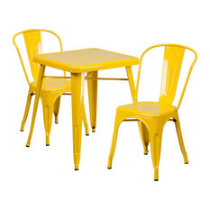 Flash Furniture Yellow Metal Indoor-Outdoor Table Set With 2 Stack Chairs
