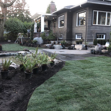 Bocce Ball Court, Pond, Granite Rocks and Dimensonal Flagstone