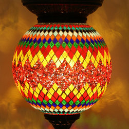 Orange Circular Mosaic Turkish Style Pendant Lighting 25cm - Pendant Lighting