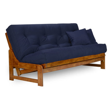 Arden Futon Set - Frame, 8" Mattress, Navy Blue, Full