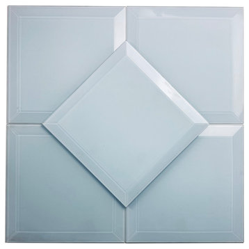 Frosted Elegance 8 in x 8 in Beveled Glass Square Tile in Matte Light Blue