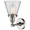 Small Cone 1-Light Sconce, Clear Glass, Polished Nickel