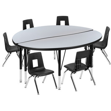 47.5" Circle Wave Activity Table Set with 14" Student Stack Chairs, Grey