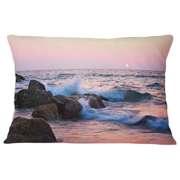 Rocky Coast with Foam Waves Seashore Throw Pillow, 12"x20"