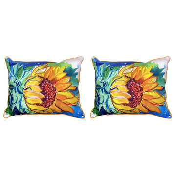 Pair of Betsy Drake Windy Sunflower Small Outdoor/Indoor Pillows 11X 14