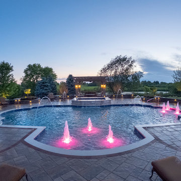 Elgin, IL Roman End Pool with Freeform Hot Tub