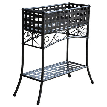 Mandalay Rectangular Iron Plant Stand, Antique Black