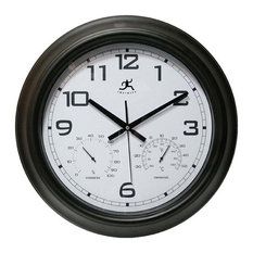 Brown 22.5 cm Indoor//Outdoor Silent Wall Clock Thermometer and Hygrometer Non-Ticking Clock for Bathroom Kitchen Bedroom