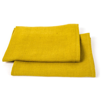 Linen Prewashed Lara Hand Towels, Set of 2, Citrine, 42x70cm