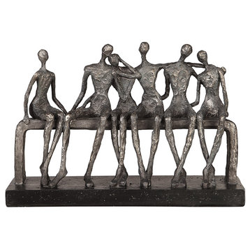 Modern Figural Friendship Sculpture Figurine | Silver Black Man Woman Friends