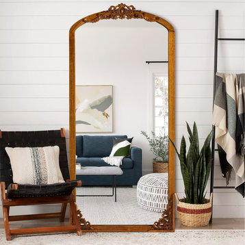 Wooden Arched Full Length Mirror,Vintage Carved Wall Mirror, Gold, 30"x69", Gold, 30"x69"