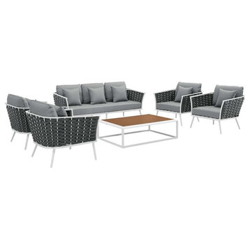 Modway Stance 6-Piece Aluminum & Fabric Patio Sofa Set in White/Gray