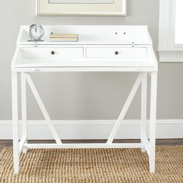 Unique Convertible Desk, Pine Wood Frame With Pull Out Tray & Drawers, White