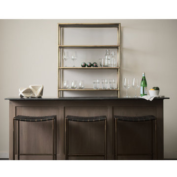 Clarissa Black Woven Leather Seat with Dark Nickel Frame Bar Stool