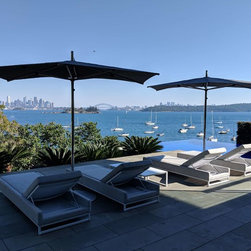 Finbrella Umbrellas. Vaucluse, Sydney, 2 x F-330-S on 68kg Movable Camlock Bases - Outdoor Umbrellas