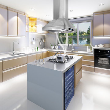 AKDY Z10A3IS Island Range Hood in Beautiful Kitchen