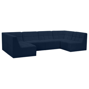 Relax Velvet Upholstered 6-Piece U-Shaped Modular Sectional, Navy
