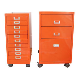Pair of Orange Metal File Cabinets - Products