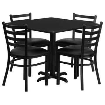 36" Square Black Laminate Table Set With 4-Ladder Back Metal Chairs