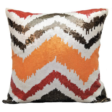 Orange Decorative Pillow Covers 18"x18" Silk, Fiery Mountain
