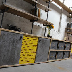 Imogen Reclaimed Scaffolding & OSB Board Media Unit with Vintage Filing Cabinet - Bookcases