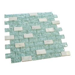 Baby Blue Crackle Glass and Bianco Marble Mosaic Tile - Home Accessories & Decor