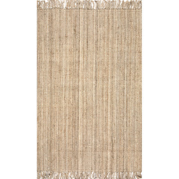 nuLOOM Hand Woven Chunky Loop Jute Area Rug, Natural 5' x 8' Oval