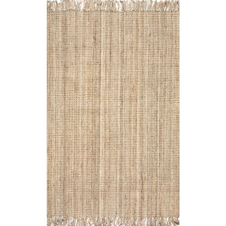 Nuloom Hand Woven Chunky Loop Jute Area Rug, Natural 5'x8'Oval