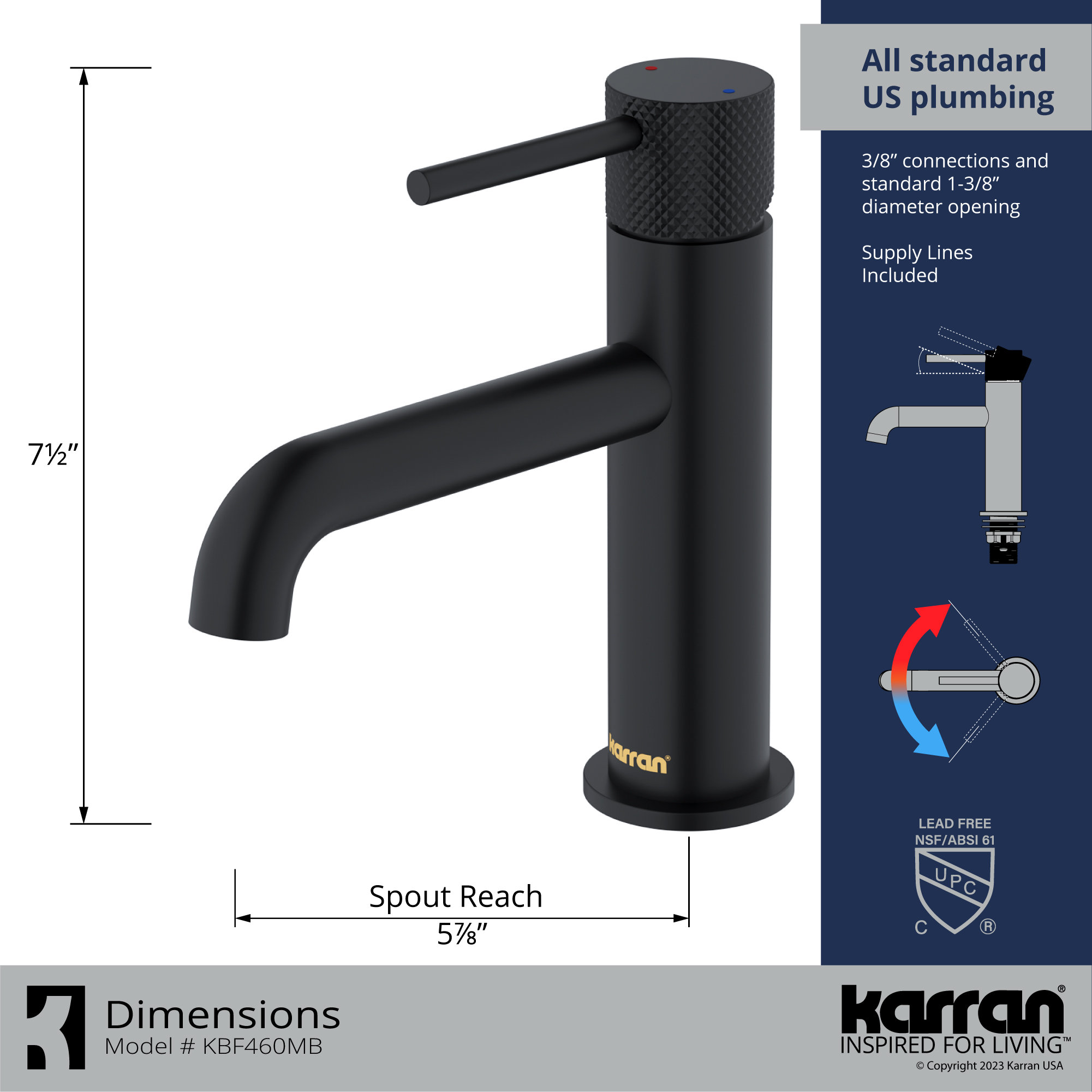 Karran 1-Handle 1-Hole Bathroom Faucet With Pop-up Drain, Matte Black