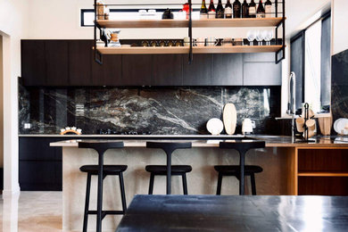 Inspiration for a contemporary kitchen in Brisbane with granite benchtops and grey benchtop.