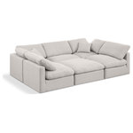 Meridian Furniture - Indulge Upholstered Modular U-Shaped Sectional, Cream, 6-Piece: 3 Armless Chair, 2 Corner Chair, 1 Ottoman, Down Stuffed Linen Textured Fabric - Experience ultimate comfort and style with our cream linen textured fabric Indulge Sectional. The luxurious linen texture of the fabric will elevate the aesthetic of any room. This sofa provides ample space for you to relax while its modular build offers the option of unlimited configurations. Whether you're looking to add a stylish element to your living room or a comfortable seating option to your bedroom, this sofa is the perfect choice.