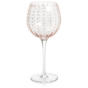 Pescara White Dot Wine Glasses, Set of 4, Pink