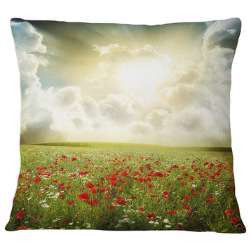 Dramatic Sky over Poppy Field Landscape Printed Throw Pillow, 16"x16"
