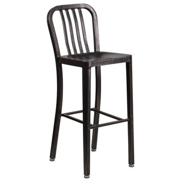 Pemberly Row 30" Metal Bar Stool in Black and Antique Gold