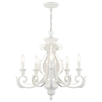 Contemporary French Country Five Light Chandelier-Shiny White Finish